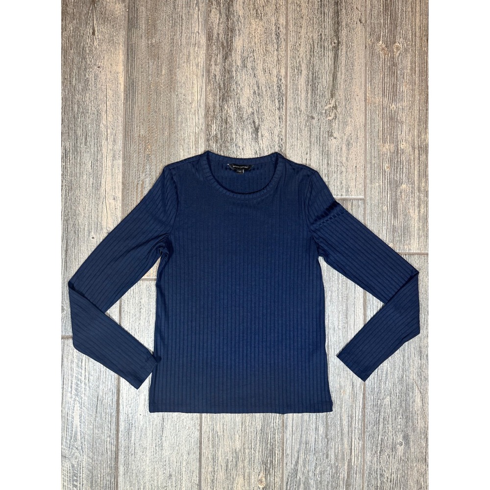 Banana Republic XS Long Sleeve Ribbed Knit Top Tee Preppy Navy Blue‎